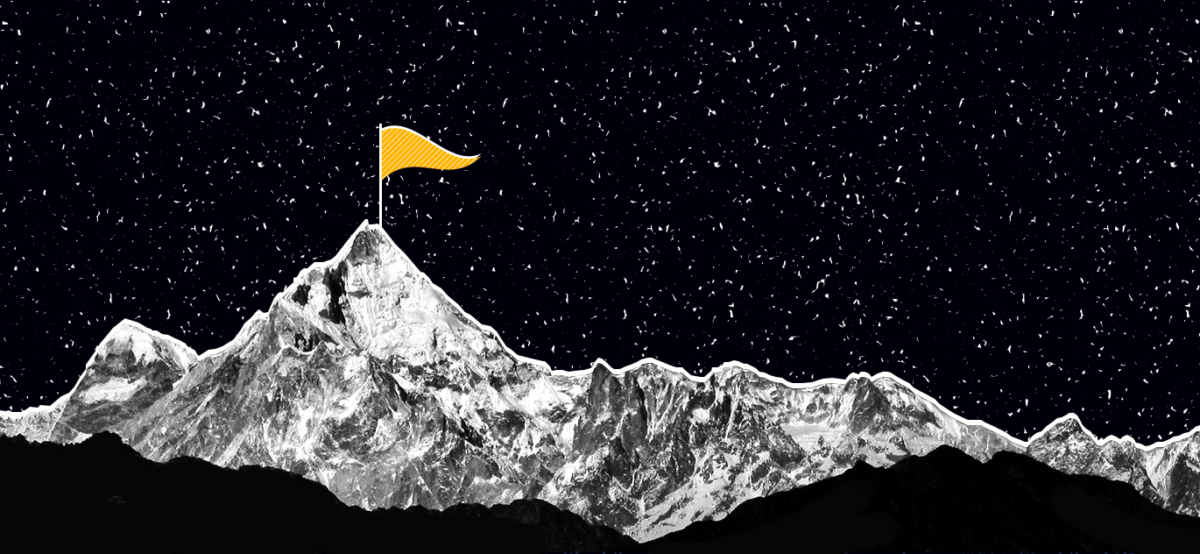 Yellow flag on top of mountain