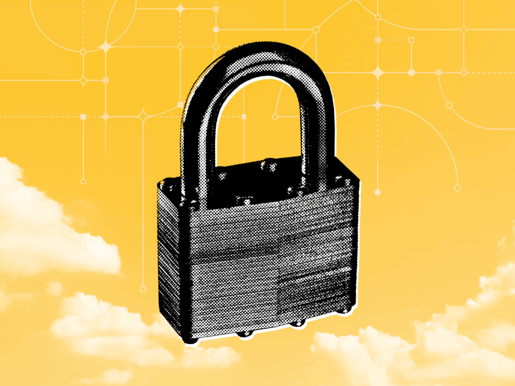A decorative image showing a lock in the sky, representing cloud security management.