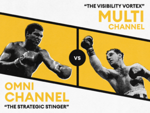 The boxing-themed image represents omni and multichannel marketing.