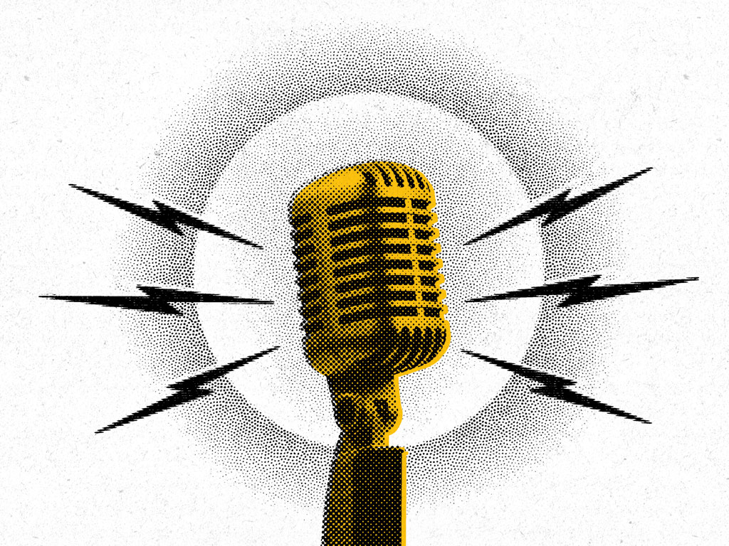 A decorative image of an in-use microphone, representing voice search optimization.