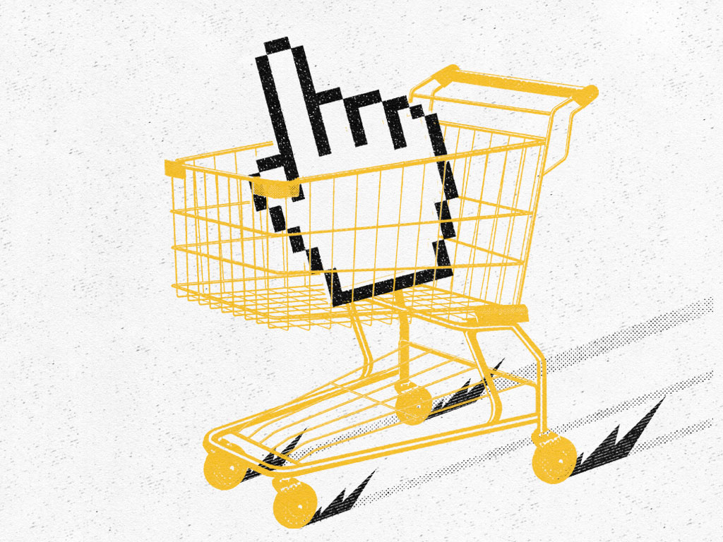 A decorative image of a shopping cart, representing the e-commerce experience.