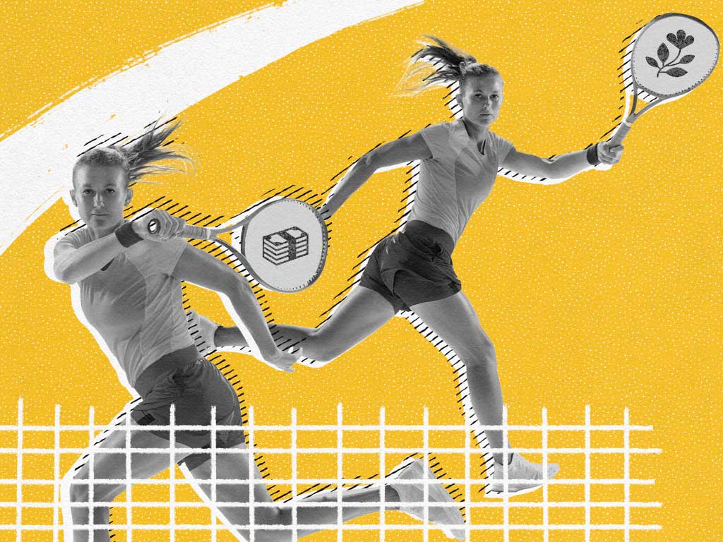 Decorative image of women playing tennis representing how organic search and paid search work together.